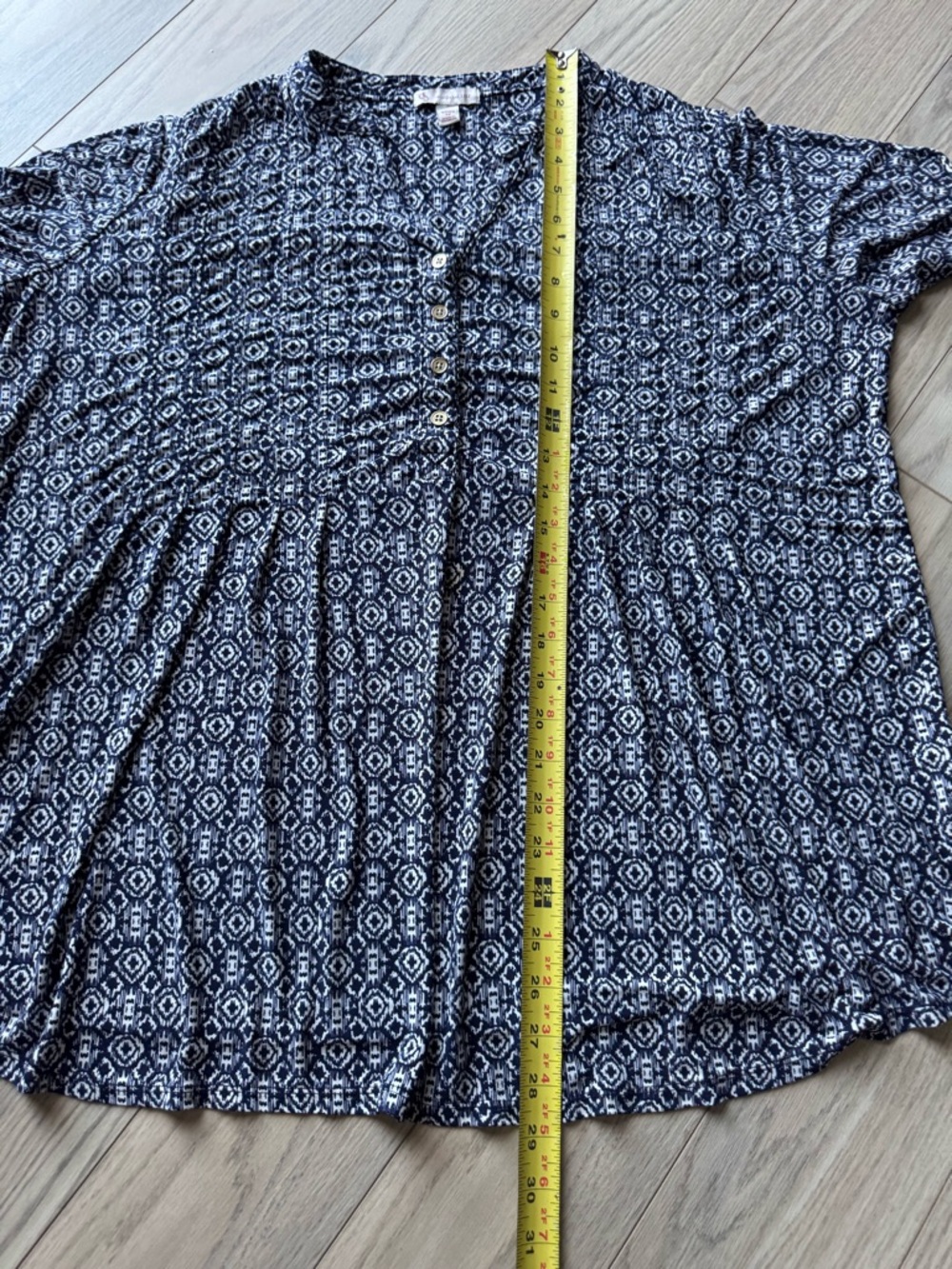 Dress Barn Navy Patterned Button-Front Tunic - Picture 5 of 7